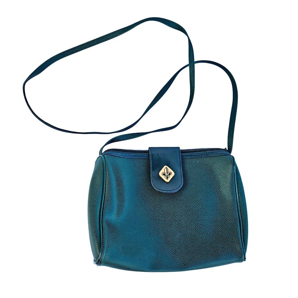 Vintage 1970s 1980s Faux Leather Handbag Purse Crossbody Green Womens